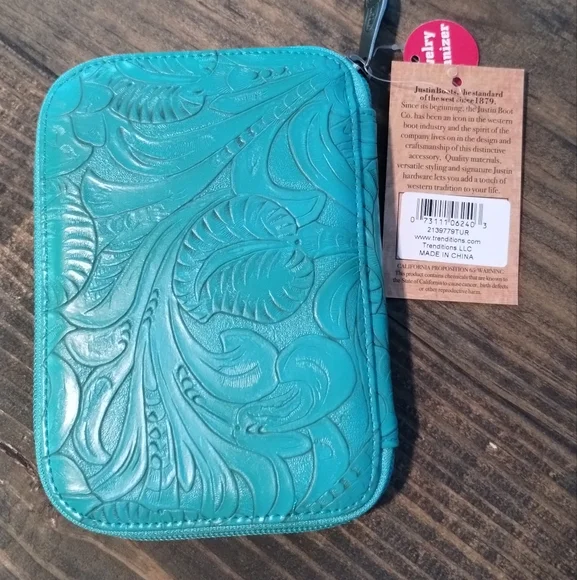 Justin Boots Teal Leather Jewelry Organizer - Picture 2 of 7